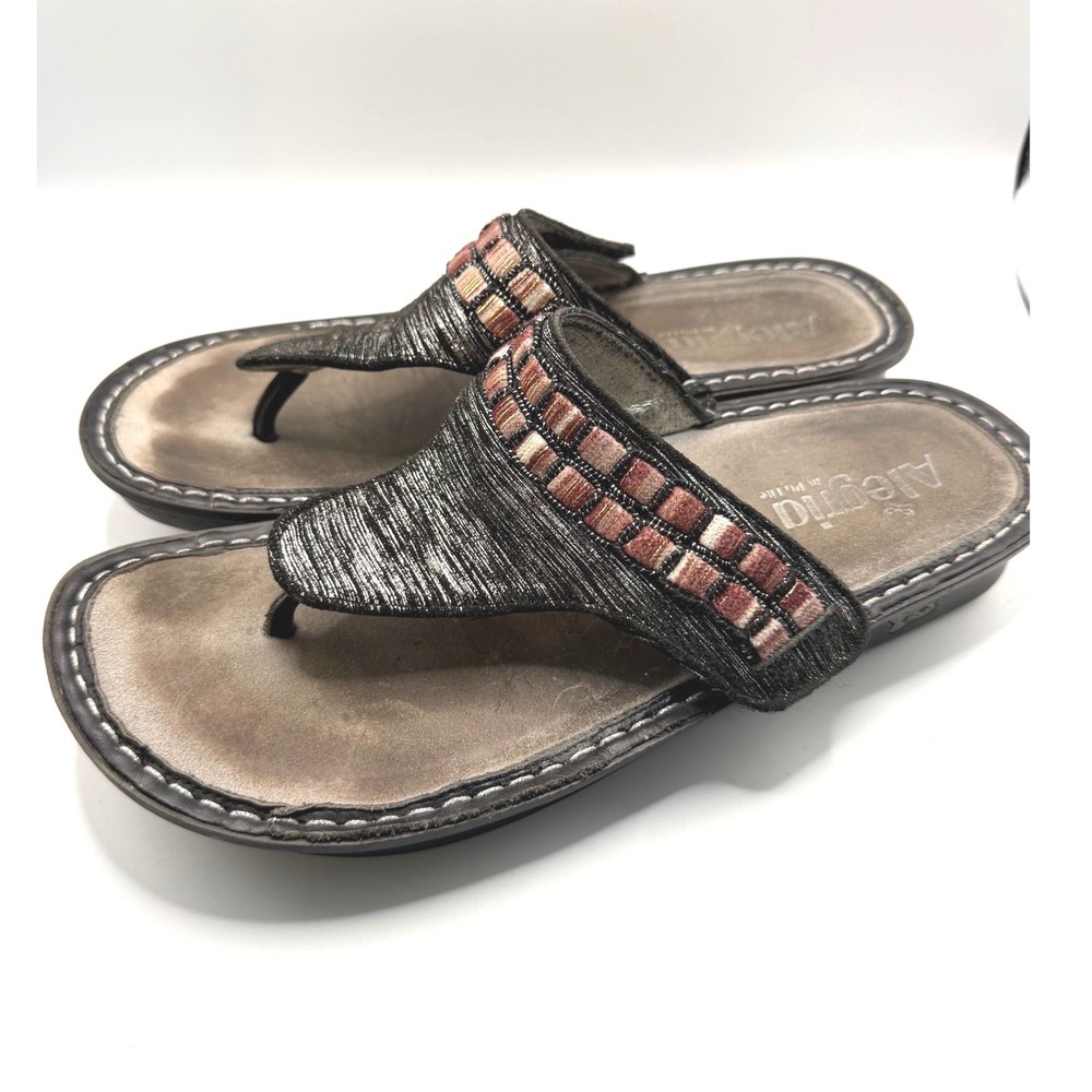 Alegria Sandals Women 39 Black Good Metallic Beaded Thong Flip Flops Comfort